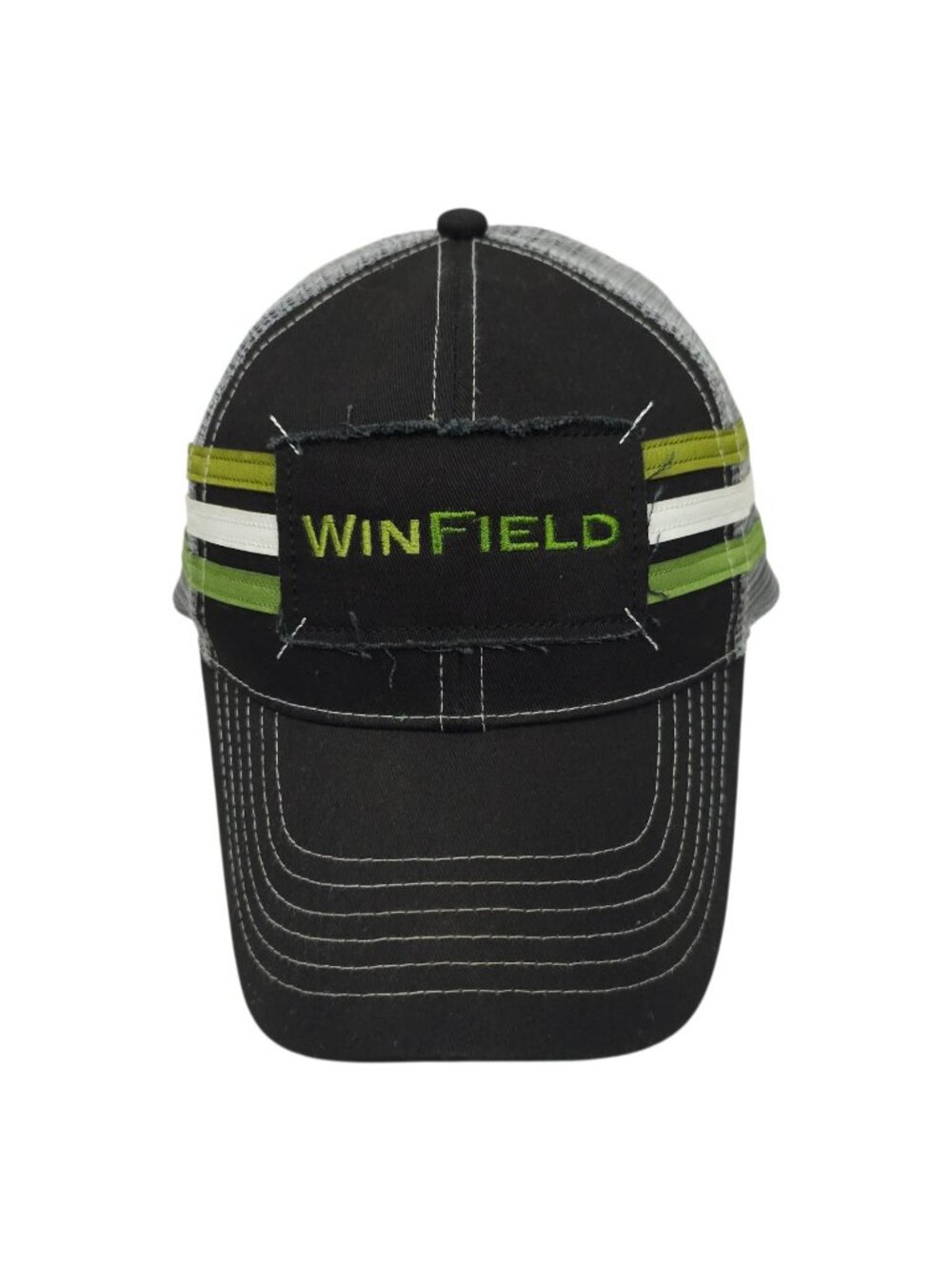 Winfield Trucker Hat Black Gray Mesh Strapback Cap Distressed Patch Streetwear